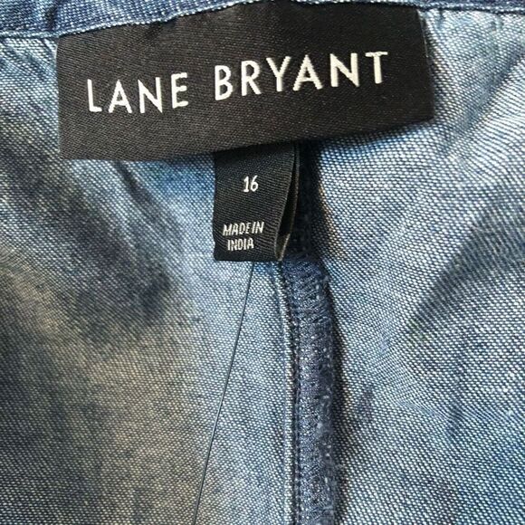 Lane Bryant Blouse Denim Top Smocked Waist Off Cold Shoulder jean shirt top - Picture 13 of 14